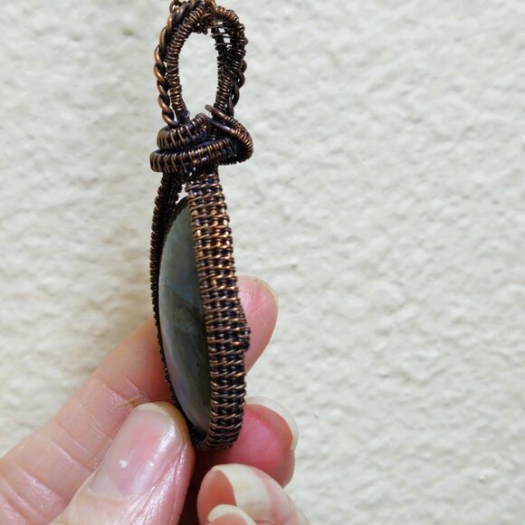 Handmade Copper Wire Wrapped Labradorite Pendant - Picture 8 of 14